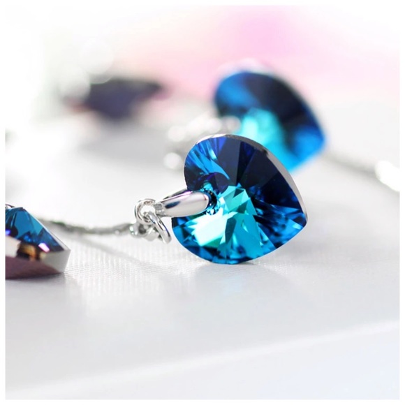 Swarovski Crystals Blue Heart Earrings - Picture 5 of 6